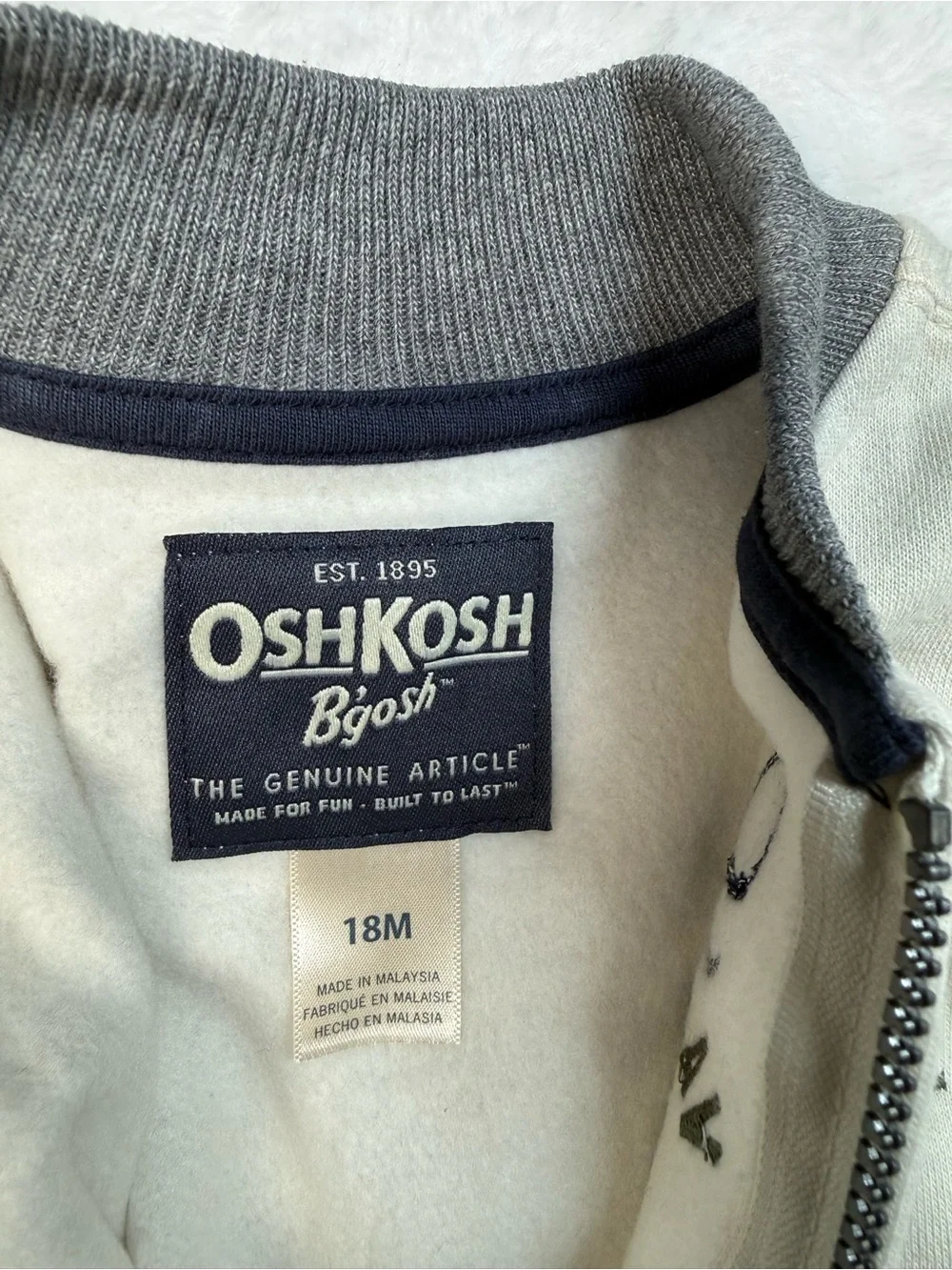 OshKosh B'gosh Cream & Gray Varsity Zip Hoodie - 95 Athletic